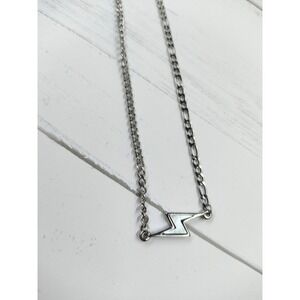 16 in Stainless Steel Necklace Lightning Bolt Mother of Pearl Pendant 2in Extend